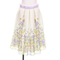 花柄プリント フレアスカート ギャザー ひざ丈 ハーフ ミディ M 白 紫【デビュー・ド・フィオレ Debut de Fiore/12907-8】
