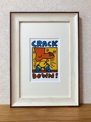 巨匠キースへリング◎Keith Haring☆新品額付☆マット付ポストカードフレーム◇A4サイズ程度☆作品名：Crack Down!, 1986