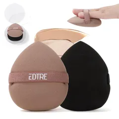 新品　斜めカットドロップ型 2個入 乾湿兼用り 化粧スポンジ ファンデーションスポン タイプ 多機能メイク用スポンジパフ 滑らか 収納ケース付き EDTRE ふんわり (ブラウン+ブラック)