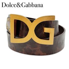 ✓希少 廃版 DOLCE&GABBANA ベルト 茶×ゴールド ロゴ入り - メルカリ