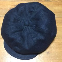 ハンドメイド ネイビーリネン キャスケット サイズオーダー  ココナッツ