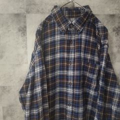 ビンテージネルシャツ☆　長袖　USA古着　ブルー×ブラウン　チェック　M　C21