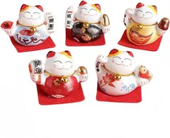 博 招き猫 セット 車の飾り 置物 厄除け 焼き物 癒しのアイテム お部屋のインテリアにもぴったり 幸運な猫の置物 猫グッズ 雑貨 玄関小物 卓上 車内装飾 かわいい新年の休日の装飾 新年ギフトにも最適 贈り物 ネコグッズ プレゼント(五色)