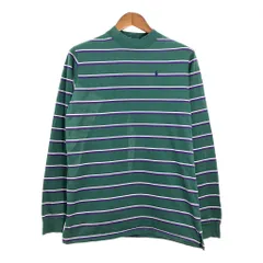 80年代 USA製 Polo by Ralph Lauren ポロ ラルフローレン 長袖Ｔシャツ ボーダー グリーン（メンズ XL ）中古 古着 T5101