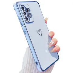【数量限定】ケース 携帯カバー A53 A53 サムスンギャラクシー 女性 可愛い 韓国 おしゃれ 耐衝撃 心パターン 軽量 ソフト メッキ加工 スマホケース シリコン TPU 柔軟な ワイヤレス充電対応 ハートケース 用 5G (シエラブルー) Galaxy