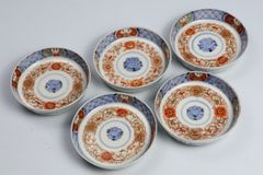 813 錦手　花　菊　古伊万里　伊万里焼　骨董　アンティーク　4寸　小皿　5客セット