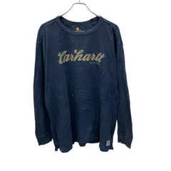 carhartt 長袖 プリントTシャツ XL ネイビー プルオーバー サーマル ビックロゴ ストリート カーハート 古着卸 アメリカ仕入 a705-5555