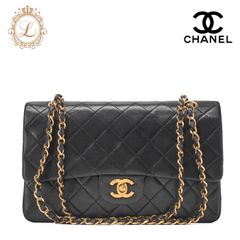 CHANEL シャネル   チェーンショルダーバッグ  マトラッセ  ダブルフラップ 25cm ラムスキン  黒 （ゴールド金具） レディース バッグ レディース【中古】【送料無料】