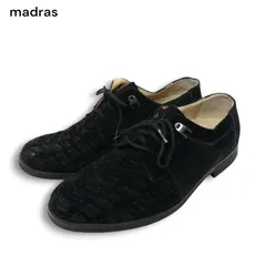 madras MODELLO マドラス モデロ 通年 格子状★ スウェード シューズ 靴 Sz.27EEE　メンズ 黒 日本製