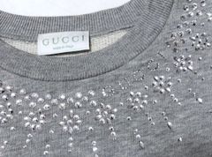 早い者勝ち！別サイズも出品中！二点落札で送料無料！2A48【現行モデル】GUCCI グッチ キッズ トレーナー 6歳/120㎝ ラインストーン グレー スウェット イタリア製　2A48