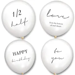 【★数量限定★】ハーフバースデー クリア オリジナル バルーン 4個セット 飾り 誕生日 ナチュラル ホワイト 風船 おうちスタジオ ６ヶ月 1/2 half birthday (クリア＆ホワイト)