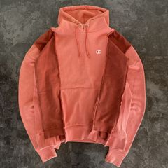 【Remake】Champion × 再構築 ワンポイント刺繍ロゴ REVERSE WEAVE リバースウィーブ リメイク 解体 つぎはぎ ドッキング オーバーサイズ パーカー レッド系 古着 Y2K 海外 No.15
