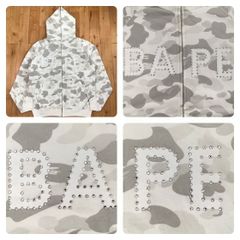 スワロフスキー パーカー Mサイズ White camo ラインストーン a bathing ape BAPE full zip hoodie ベイプ エイプ NIGO 迷彩