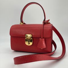 (未使用) HERNO ヘルノ 2way ショルダーバッグ ハンドバッグ レザー レッド バニティ 金具 鍵 パドロック フォーマル