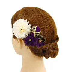 髪飾り 成人式 振袖 袴 ４点セット 紫 麻の葉 大人 浴衣 かんざし 簪 卒業式 フォーマル 結婚式 花飾り つまみ細工 ちりめん 手作り W28 W303-297 髪飾り 紫 n858　WSi