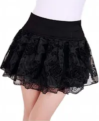 Beaumens(ビューメンス) スカート 黒 合唱 膝上 フレア ハイウエスト 白 プリーツ カジュアル 白い おおきいサイズ ウエストゴム レディース 4l お受験 フレアスカート ロリータ リボン ロング 無地( ブラック ローズ,  M)