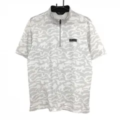 ★値下げ★【美品】ティゴラ 半袖ハイネックシャツ 白×ライトグレー カモフラ調 迷彩 メッシュ生地 ハーフジップ メンズ LL ゴルフウェア TIGORA