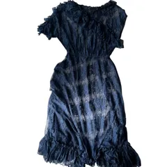 C395 AULA アウラ ワンピース プリーツ レース アシンメトリー ネイビー ドレス カジュアル レディース 0