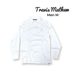 Travis Mathew トラヴィスマシュー 長袖 ポロシャツ メンズ M ゴルフウェア ホワイト 白 ワンポイント ペルー製