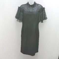 ◇ RUIRUE<!-利用不可文字-!>BOUTIQUE バックファスナー レース スパンコール 半袖 ひざ丈 ワンピース サイズM ブラック レディース E  【1307210026974】