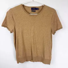 ポロ ラルフローレン POLO RALPH LAUREN ニット カットソー 半袖 Tシャツ ワンポイント刺繍ロゴ M ベージュ レディース