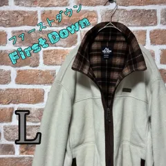 ファーストダウン　FIRST DOWN フリース　ジャケット　L メンズ　秋　冬　ブラウン　ベージュ　チェック柄　アウトドア　キャンプ　アウター　古着　used