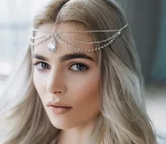 ヘッドドレス 髪飾り ヘアアクセサリー ラインストーン 額 ウォータードロップ ヘッドチェーン クリスタル アクセサリー ウエディング ベリーダンス ダンス パール シルバー クリスタル キラキラ ジュエリー ヘア ヘッドチェーン ティアラ チェーン