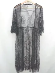 ◇ ⊂ AZUL BY MOUSSY アズール バイマウジー 大人系 長袖 花柄レースロングカーディガン サイズF ブラック系 レディース E  【1507250000990】