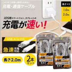 iPhone iPad対応 急速充電 通信ケーブル USB⁻A to iOS 2ｍ S005 ホワイト 2本セット