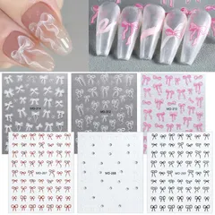 【在庫セール】可愛い 赤 ネイル用シール 黒 白 3d 立体 透明 リボン リボン 蝶結び ネイルステッカー 6セット ネイルシール