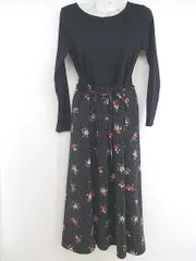 ◇ ROPE PICNIC 切替 花柄 ドット 水玉 長袖 膝下丈 ワンピース サイズ38 ブラック ピンク系 マルチ レディース P  【中古】 【1212020001274】