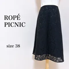 【美品】 ROPE PICNIC ロペピクニック スカート ひざ丈 フレア レース 花柄 ブラック 38 古着 レディース 匿名配送 【8-361】