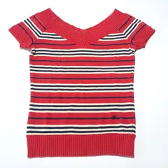 バーバリー ブルーレーベル ボーダー Vネック 半袖 ニット レッド 赤 Mサイズ Burberry