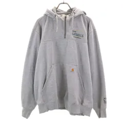Carhartt カーハート 100617 企業モノ刺繍 長袖 ハーフジップ スウェットパーカー L グレー 裏起毛 メンズ 古着