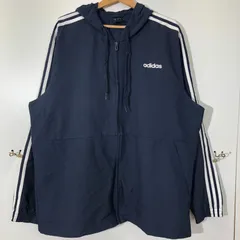 adidas アディダス ナイロンジャケット ナイロンパーカー ウィンドブレーカー フーディー スリーライン 00's ベトナム製 メンズ 2000年代 ネイビー