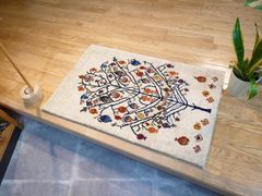 ペルシャ　ギャッベ　パルヴィーズ　コルクウール　カシュクリ　ラグ　98×63㎝　ベージュ　ザクロの木　RJ14817