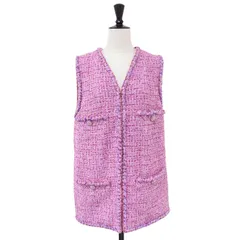 美品 CHANEL シャネル ベスト ピンク ライトパープル レッド サイズ:36(S) ツイード ロング ベスト / Vネック ジレ コットン ポケット フランス製 トップス【レディース】のサムネイル
