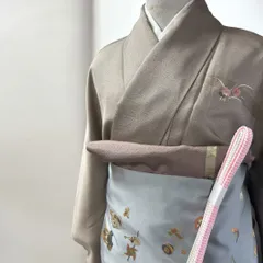 濃いグレー×金彩雲模様・花の刺繍　訪問着	袷　【A】