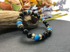 パワーストーン ブレスレット オニキス&ターコイズ  天然石ブレス （ゴールド）レディース 女性  数珠ブレス 開運 プレゼント ギフト [20]