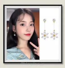韓国 IU(アイユー)着用/フラワードロップピアス