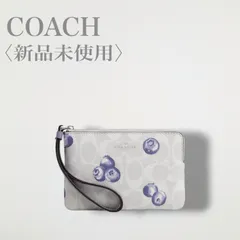 新品【コーチ】COACH コーナー ジップ リストレット シグネチャー キャンバス ブルーベリー プリント