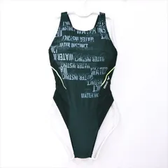 ●SE3P58☆arenaアリーナ競泳水着 Lサイズ 緑ステッチ クールな英字 グレー黒 オープンバック さらぴた レディース 練習用水着 フィットネスジムプール ワンピース■