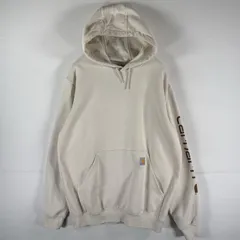 古着 カーハート Carhartt パーカー スウェット フーディ 袖ロゴ ルーズフィット ワンポイントロゴ M  ベージュ系 メンズ
