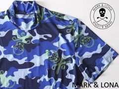 韓国限定モデル★MARK&LONA マーク＆ロナ★スカルカモフラモックネック半袖シャツ36★L【MLM-1B-AA71】ブルー青【本物保証】日本未発売