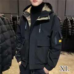 ミリタリージャケット メンズ ジャケット 裏起毛 裏ボア フード付き アウター 裏ボアジャケット 立て襟 ジャンパー ミリタリー 厚手 防風 防寒 ブラック XL