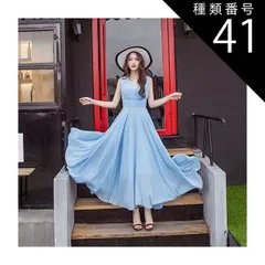 種類41：レッド/3XL シフォンワンピース シフォンドレス ドレスワンピース ワンピース ドレス フレアワンピース シフォンワンピース ロング ロング丈 マキシ マキシ丈 9分丈 袖なし ノースリーブ Vネック カシュクール フレア セミフレア Aライン シ