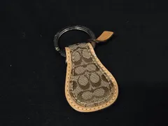 ■美品■ COACH コーチ ミニシグネチャー キャンバス×レザー キーホルダー キーリング バッグチャーム ブラウン系 DK0580