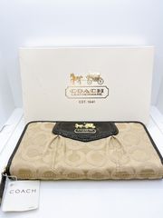 COACH/コーチ　長財布　ラウンドファスナー　ブラウン　シグネチャー　ヘリテージ　YY153