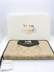 COACH/コーチ　長財布　ラウンドファスナー　ブラウン　シグネチャー　ヘリテージ　YY153