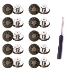 【在庫処分】10個セット 調整ボタン ジーンズボタン ジーンズにぴったりのボタンピン 金属ジーンズボタン ジーンズ 簡単取付け DIY 手作り YINKE 延長と縮小可能 専用ドライバー付き (銅色)